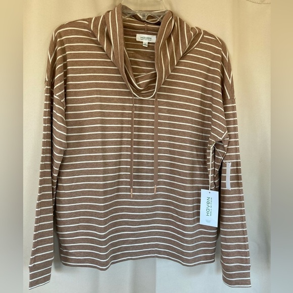 Talbots Haven 2pc Lounge Set Funnel Neck Pullover/Jogger Camel/White (Size XS) - Picture 4 of 9